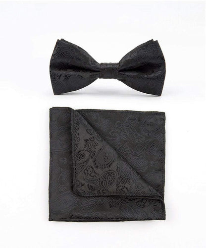 Black Paisley Bow Tie & Pocket Square Bow Tie + Square JayKirbyTies 