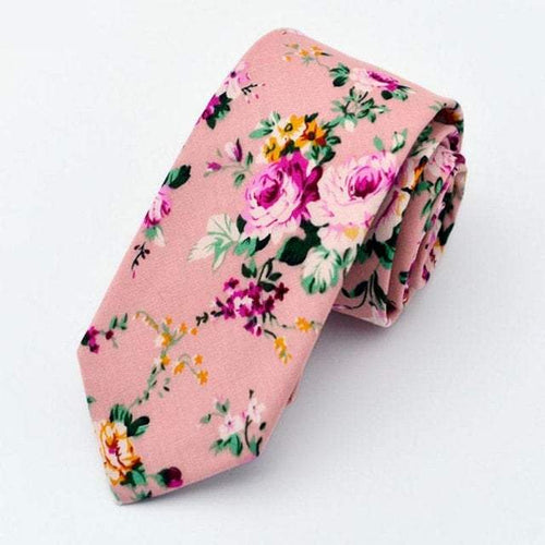 Pink Salmon Floral Skinny Tie Neckties JayKirbyTies 
