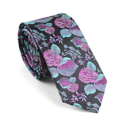 Purple Floral Skinny Tie Neckties JayKirbyTies 