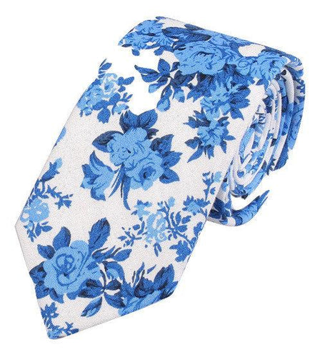 White & Blue Floral Tie Neckties JayKirbyTies 