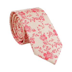 Apricot Floral Skinny Tie Neckties JayKirbyTies 