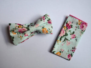 Aqua Floral Bow Tie & Pocket Square Bow Tie + Square JayKirbyTies 