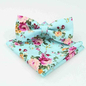 Aqua Floral Bow Tie & Pocket Square Set Bow Tie + Square JayKirbyTies 