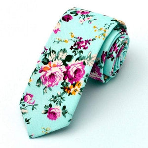 Aqua Turquoise Floral Skinny Tie Neckties JayKirbyTies 