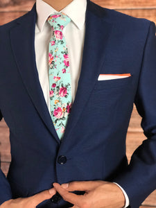 Aqua Turquoise Floral Skinny Tie Neckties JayKirbyTies 