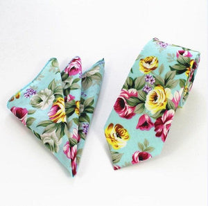 Aquamarine Floral Skinny Tie & Pocket Square Tie + Square JayKirbyTies 