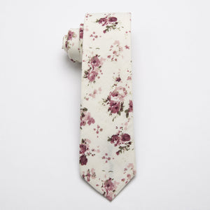 Beige Cream Floral Skinny Tie Neckties JayKirbyTies 