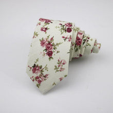 Load image into Gallery viewer, Beige Cream Floral Skinny Tie Neckties JayKirbyTies 