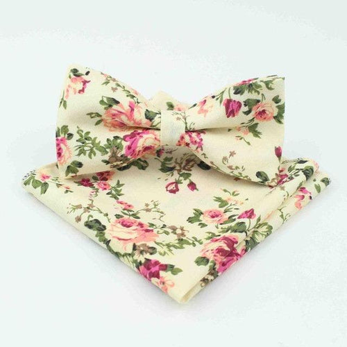 Beige Floral Bow Tie & Pocket Square Bow Tie + Square JayKirbyTies 