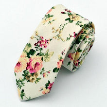 Load image into Gallery viewer, Beige Floral Skinny Tie Neckties JayKirbyTies 