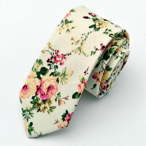 Beige Floral Skinny Tie Neckties JayKirbyTies 