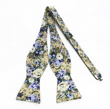 Load image into Gallery viewer, Beige/Blue Floral Bow Tie Bow Ties JayKirbyTies 