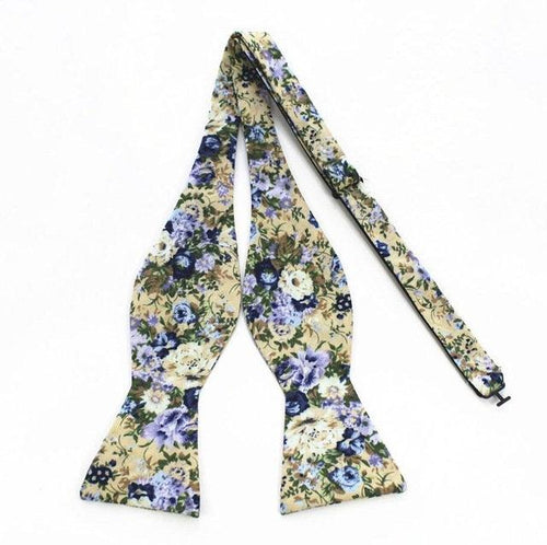 Beige/Blue Floral Bow Tie Bow Ties JayKirbyTies 