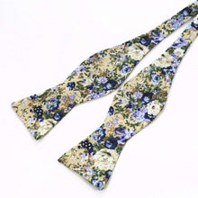 Load image into Gallery viewer, Beige/Blue Floral Bow Tie Bow Ties JayKirbyTies 