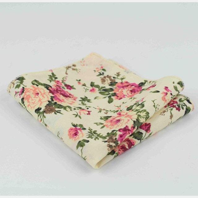 Beige/Cream Floral Pocket Square Pocket Squares JayKirbyTies 