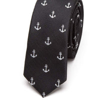 Load image into Gallery viewer, Black Anchor Skinny Tie Neckties JayKirbyTies 