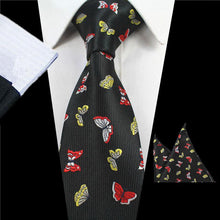 Load image into Gallery viewer, Black Butterfly Skinny Tie &amp; Pocket Square Tie + Square JayKirbyTies 