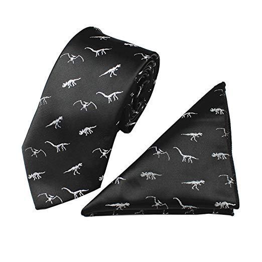 Black Dinosaur Tie & Pocket Square Tie + Square JayKirbyTies 