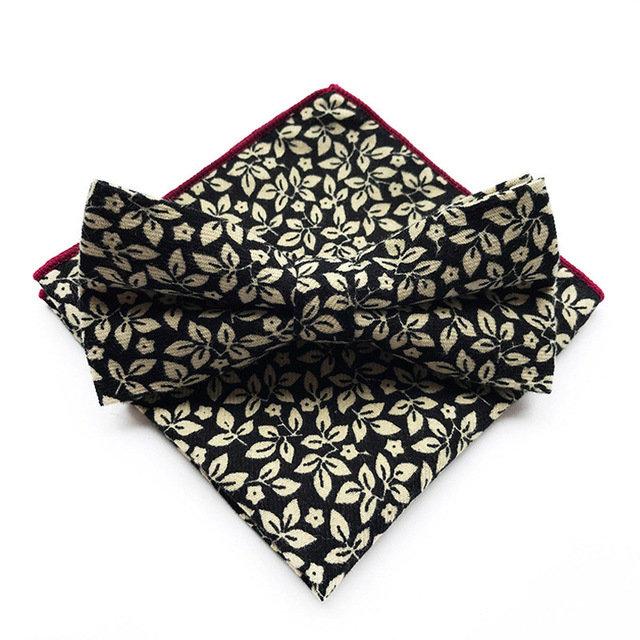 Black Floral Bow Tie & Pocket Square Bow Tie + Square JayKirbyTies 