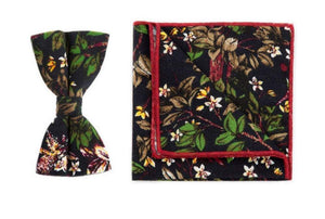 Black Floral Bow Tie & Pocket Square Bow Tie + Square JayKirbyTies 