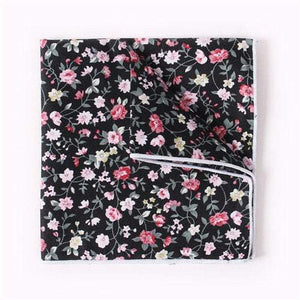 Black Floral Cotton Pocket Square Pocket Squares JayKirbyTies 
