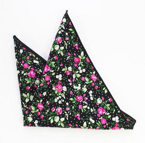 Black Floral Pattern Pocket Square Pocket Squares JayKirbyTies 