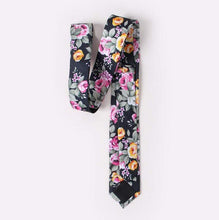 Load image into Gallery viewer, Black Floral Skinny Tie Neckties JayKirbyTies 