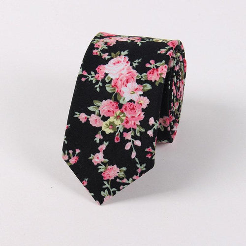 Black Floral Skinny Tie Neckties JayKirbyTies 