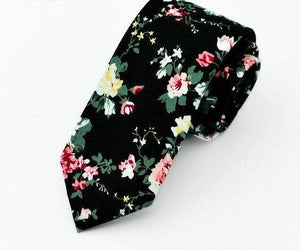 Black Floral Skinny Tie Neckties JayKirbyTies 