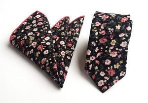 Black Floral Skinny Tie & Pocket Square Tie + Square JayKirbyTies 