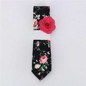 Black Floral Tie & Lapel Pin Tie + Lapel Pin JayKirbyTies 
