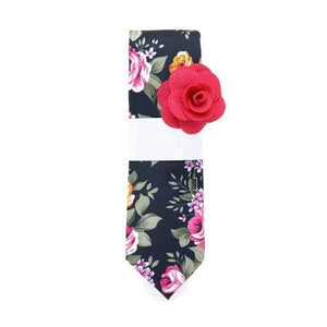 Black Floral Tropical Tie & Lapel Pin Tie + Lapel Pin JayKirbyTies 