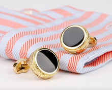 Load image into Gallery viewer, Black &amp; Gold Circle Cufflinks Cufflinks JayKirbyTies 