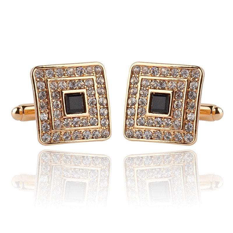 Black & Gold Diamante Square Cufflinks Cufflinks JayKirbyTies 