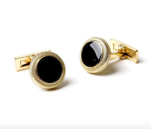 Black & Gold Round Cufflinks Cufflinks JayKirbyTies 