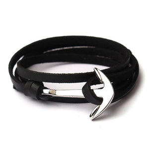 Black Leather Men's Anchor Bracelet Australia