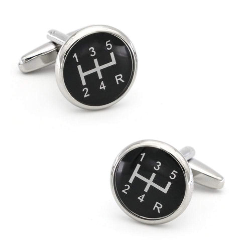 Black Manual Car Gear Cufflinks Cufflinks JayKirbyTies 