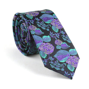 Black & Purple Floral Skinny Tie Neckties JayKirbyTies 