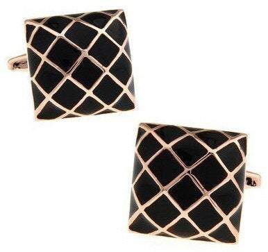 Black & Rose Gold Lattice Cufflinks Cufflinks JayKirbyTies 