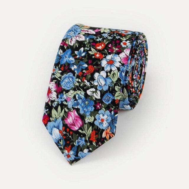 Black/Blue Floral Skinny Tie Neckties JayKirbyTies 