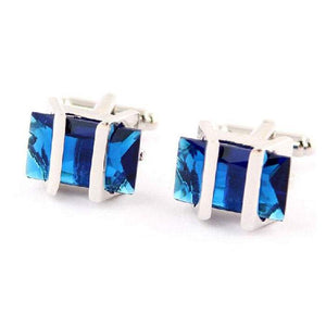Blue Crystal Rectangular Cufflinks Cufflinks JayKirbyTies 