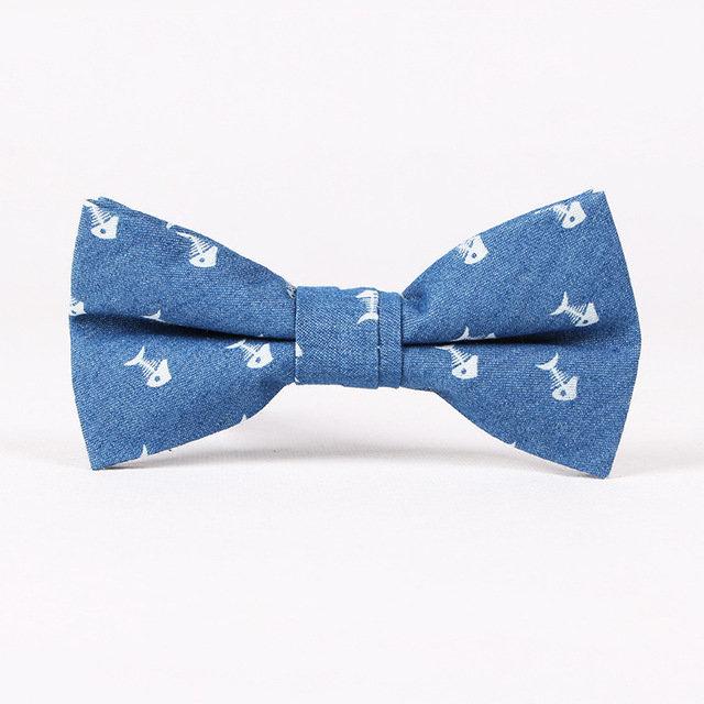 Blue Denim Fish Bow Tie Bow Ties JayKirbyTies 