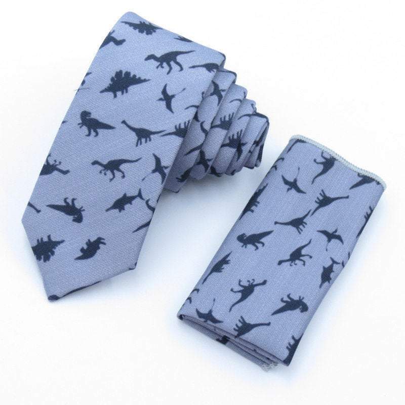 Blue Dinosaur Tie & Pocket Square Tie + Square JayKirbyTies 