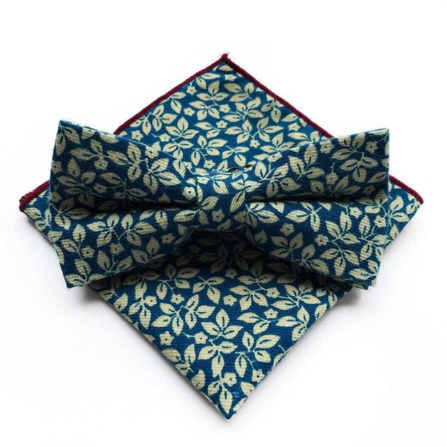 Blue Floral Bow Tie & Pocket Square Bow Tie + Square JayKirbyTies 
