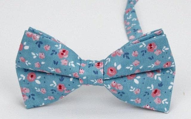 Blue Floral Cotton Bow Tie Bow Ties JayKirbyTies 