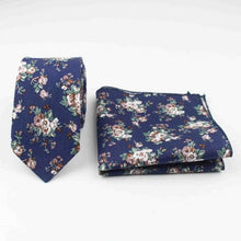Load image into Gallery viewer, Blue Floral Skinny Tie &amp; Pocket Square Tie + Square JayKirbyTies 