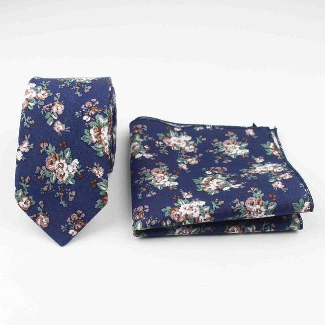 Blue Floral Skinny Tie & Pocket Square Tie + Square JayKirbyTies 