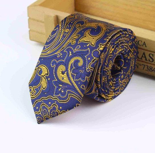 Blue & Gold Paisley Skinny Tie Neckties JayKirbyTies 