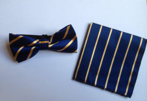 Blue & Gold Striped Bow Tie + Pocket Square Set Bow Tie + Square JayKirbyTies 