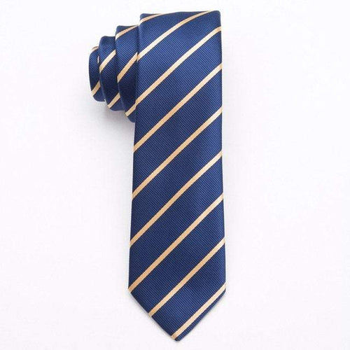 Blue & Gold Striped Skinny Tie Neckties JayKirbyTies 